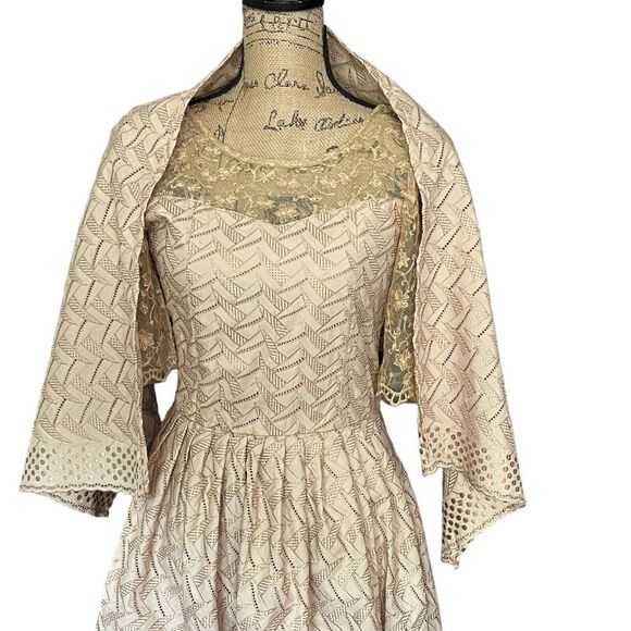 Handmade Womens S* Fit Flare Gold‎ Dress Lace Sleeve Wrap Lolita Formal Coquette - Picture 2 of 16